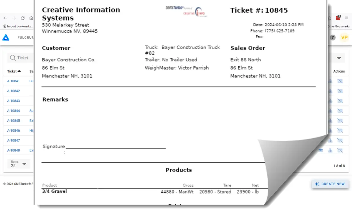 Print Truck Scale Tickets with SMSTurbo Fulcrum Scale Software